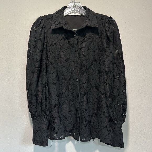 Petal And Pup Womens Top Small Floral Lined Dark Fairy Business Casual Sheer Slv - Picture 1 of 11